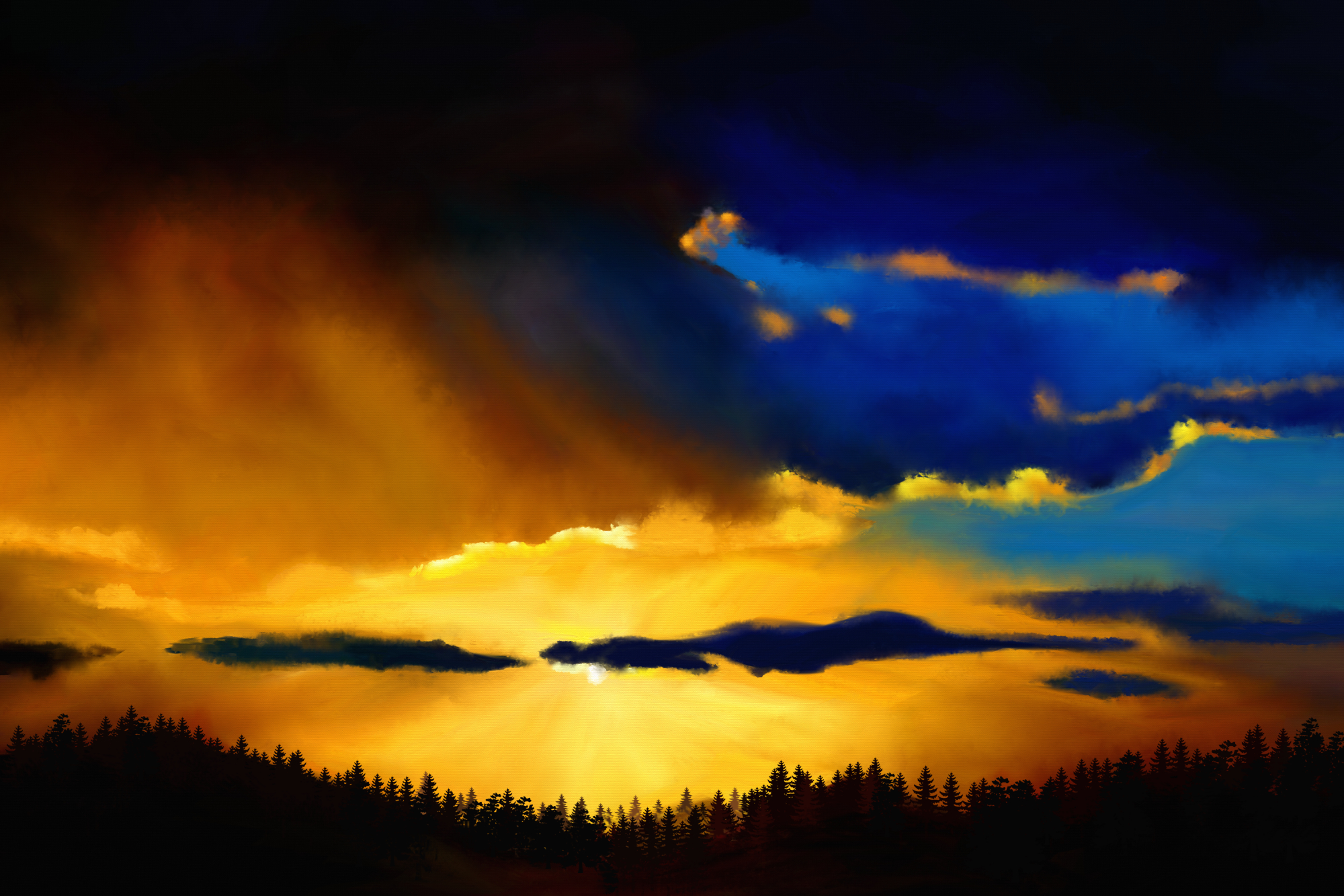Digital acrylic painting of a sunrise