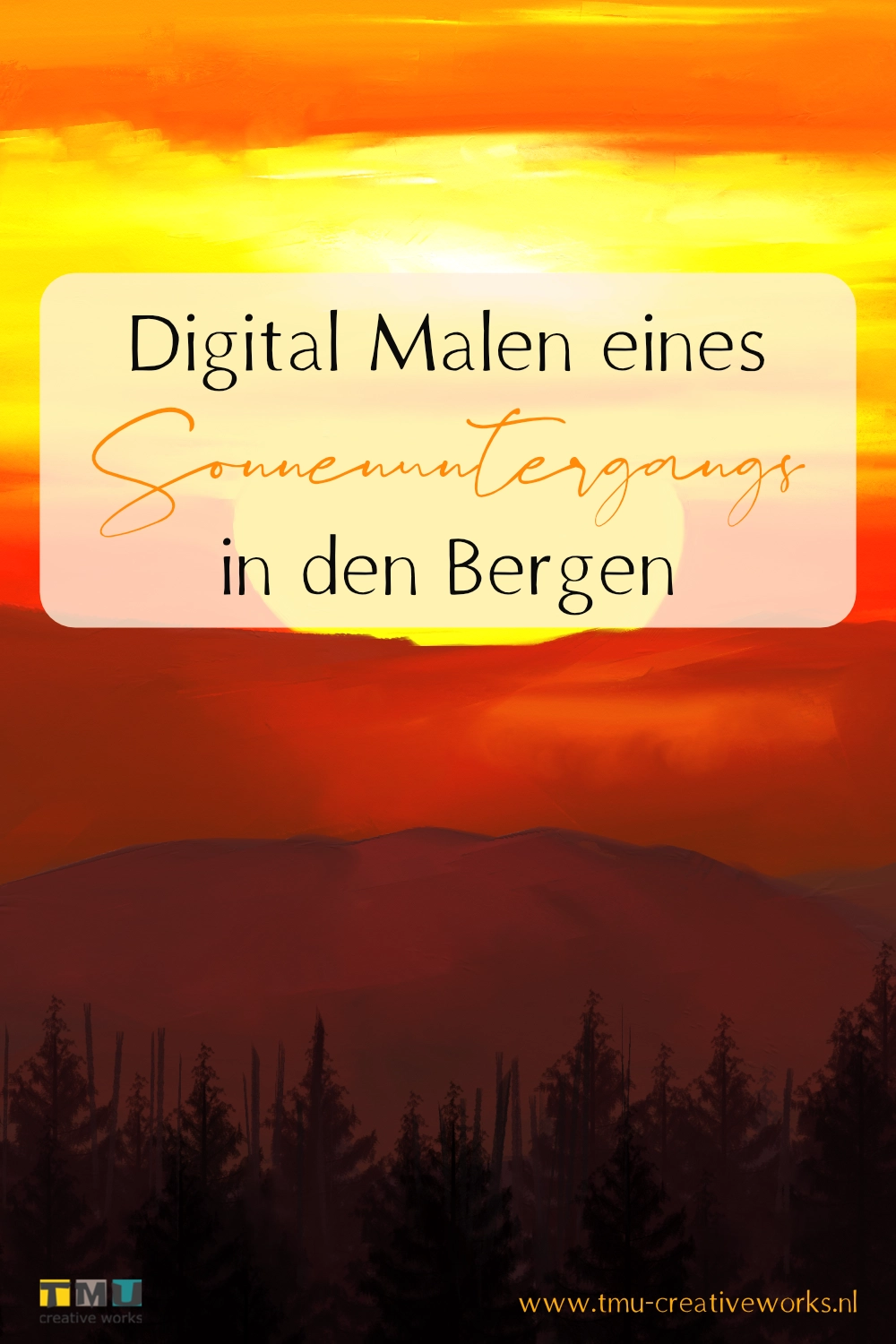 Sonnenuntergang in den Bergen digital malen