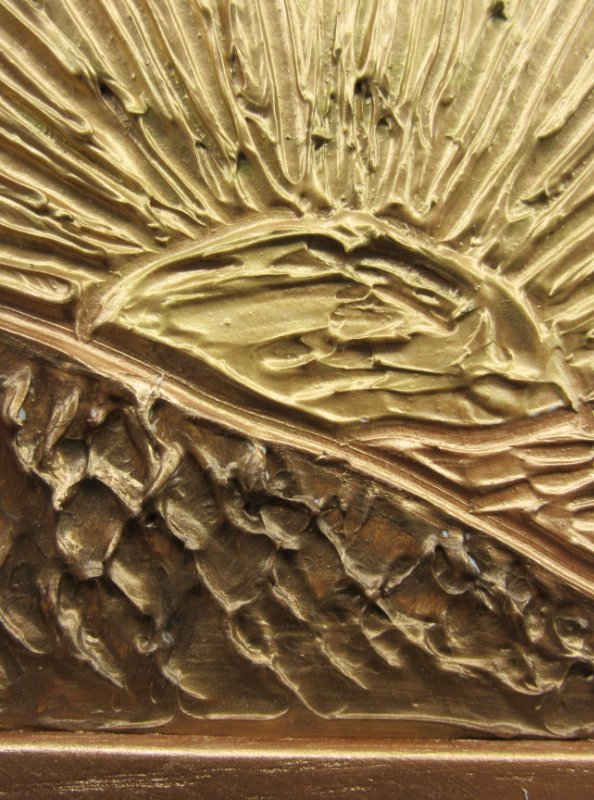 Golden autumn sun textured-mixed-media art in bronze and gold 2