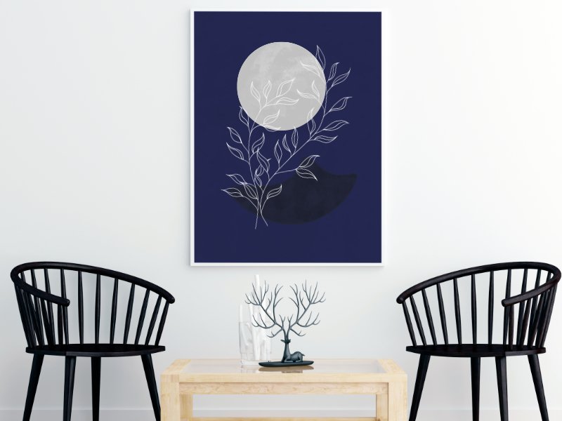 Minimalist landscape at night with a silver moon 9