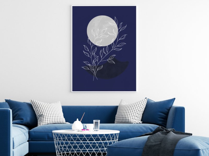 Minimalist landscape at night with a silver moon 9