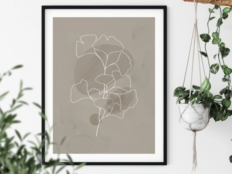 Minimalist illustration of a branch with Ginkgo leaves 3