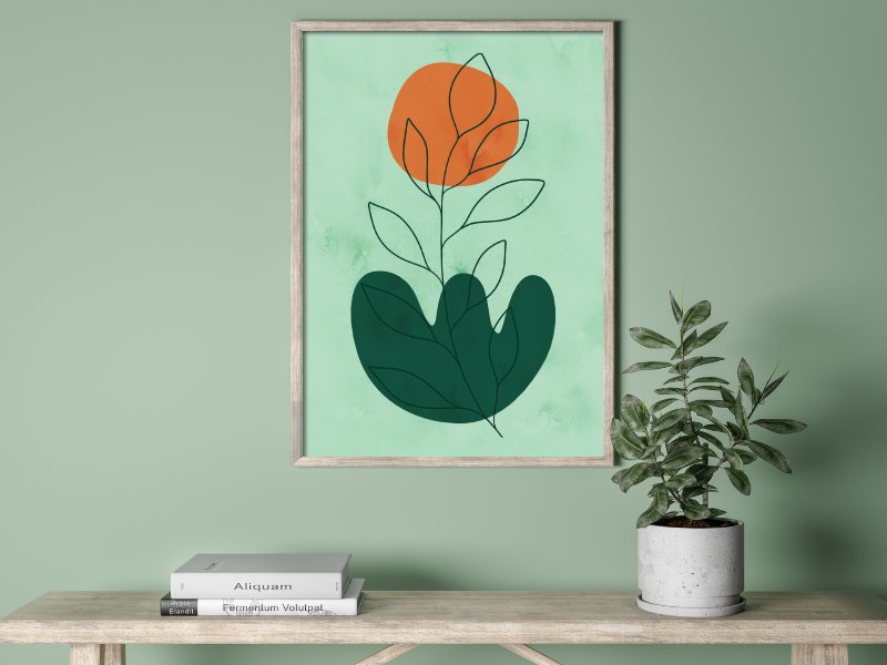 Minimalist landscape with a plant in emerald green 1