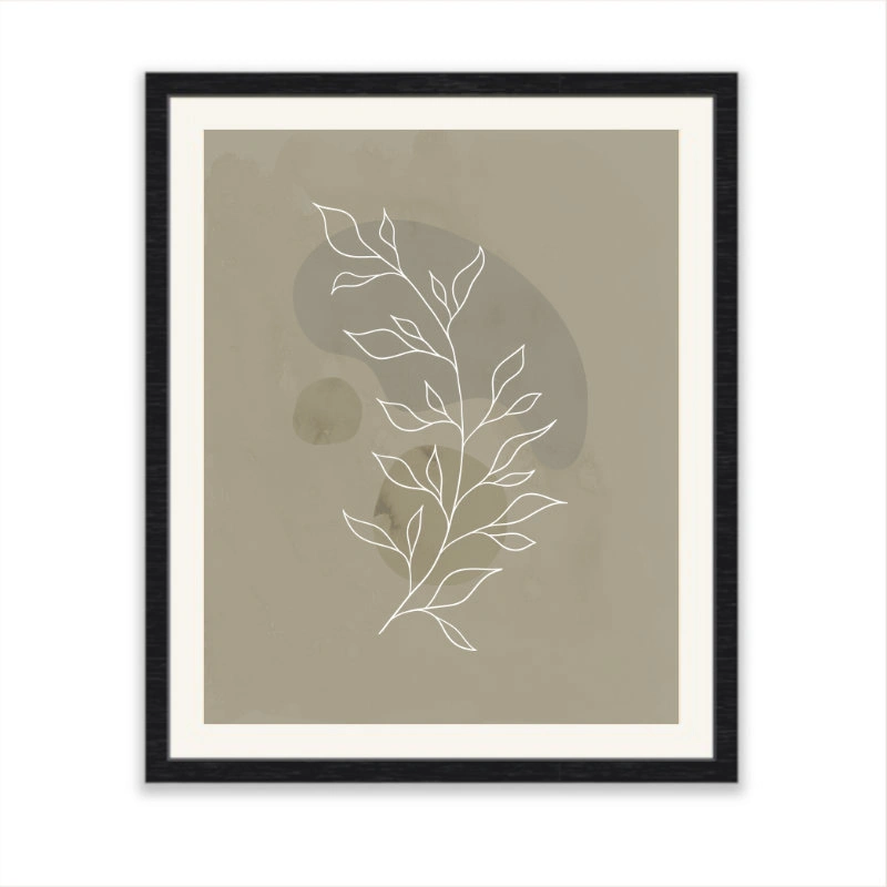 Minimalist line art of a branch with leaves in warm gray colors 3