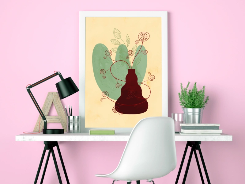 Minimalist still life with stylized roses in a vase 1