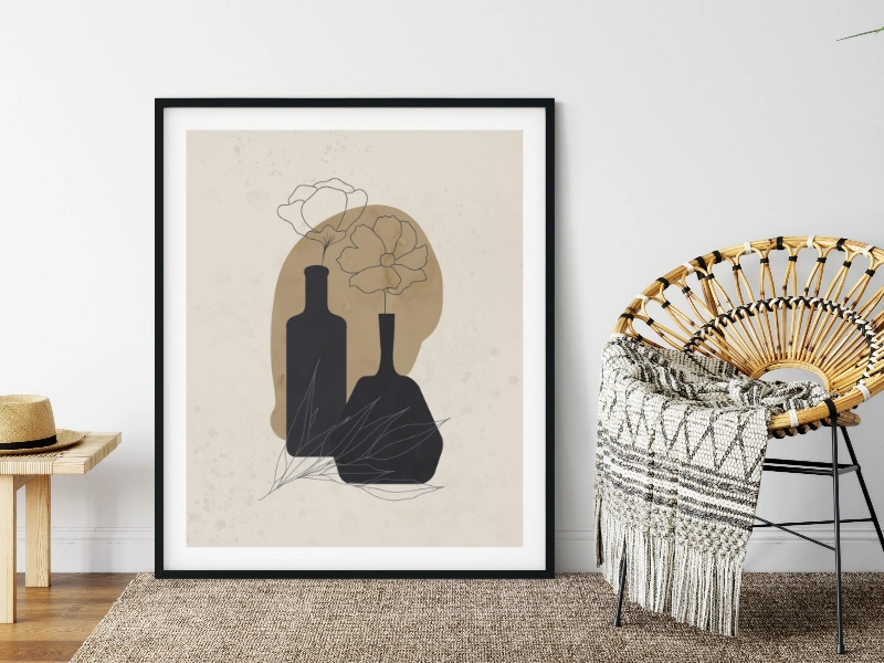 Minimalist still life with two vases in neutral colors 1
