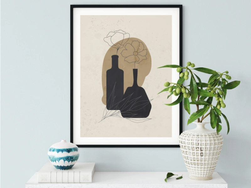 Minimalist still life with two vases in neutral colors 1