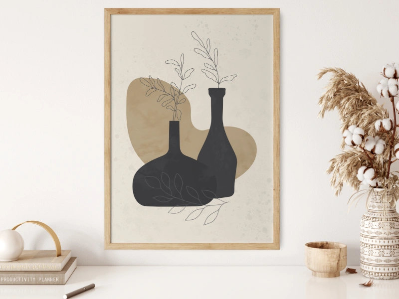 Minimalist still life with two vases in neutral colors 2