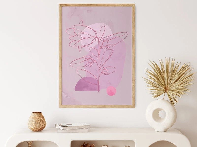Minimalist illustration of a landscape inspired by heather in variations of pink