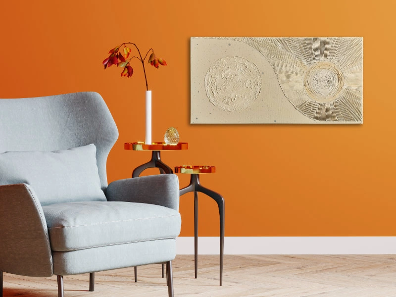 Textured mixed media art with the sun and moon in neutral colors 2
