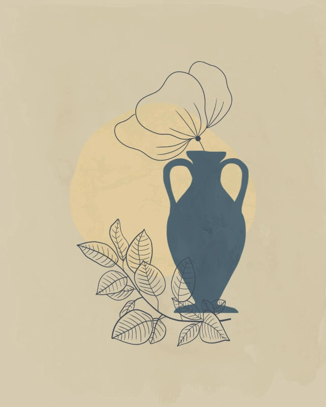 Minimalist still life illustration of a blue amphora 1