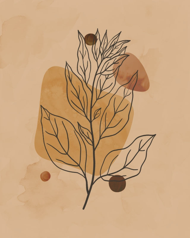 Minimalist illustration of a branch with leaves 22
