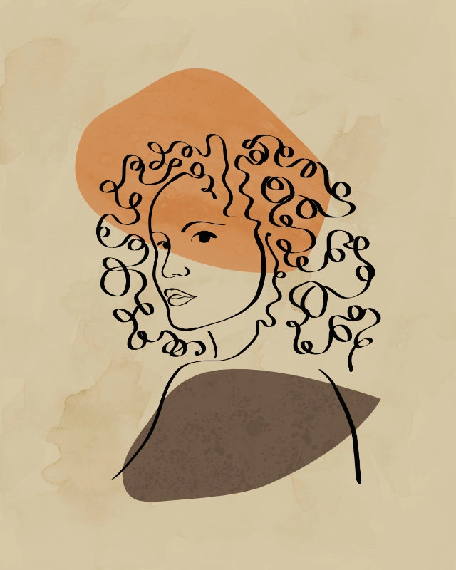 Minimalist illustration of a female face with two organic shapes 3