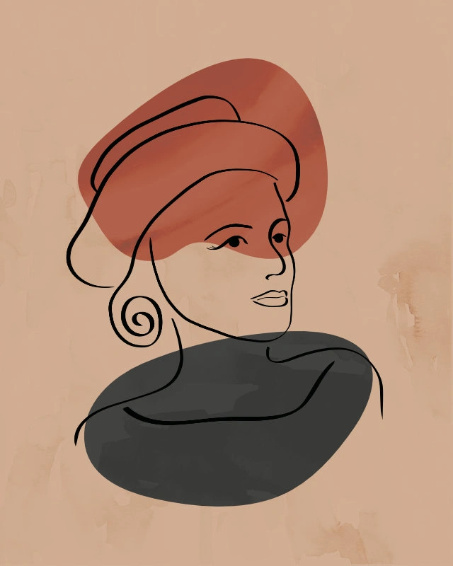 Minimalist illustration of a female face with two organic shapes 6