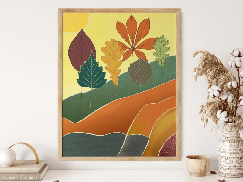 Abstract autumn landscape with stylized trees 1