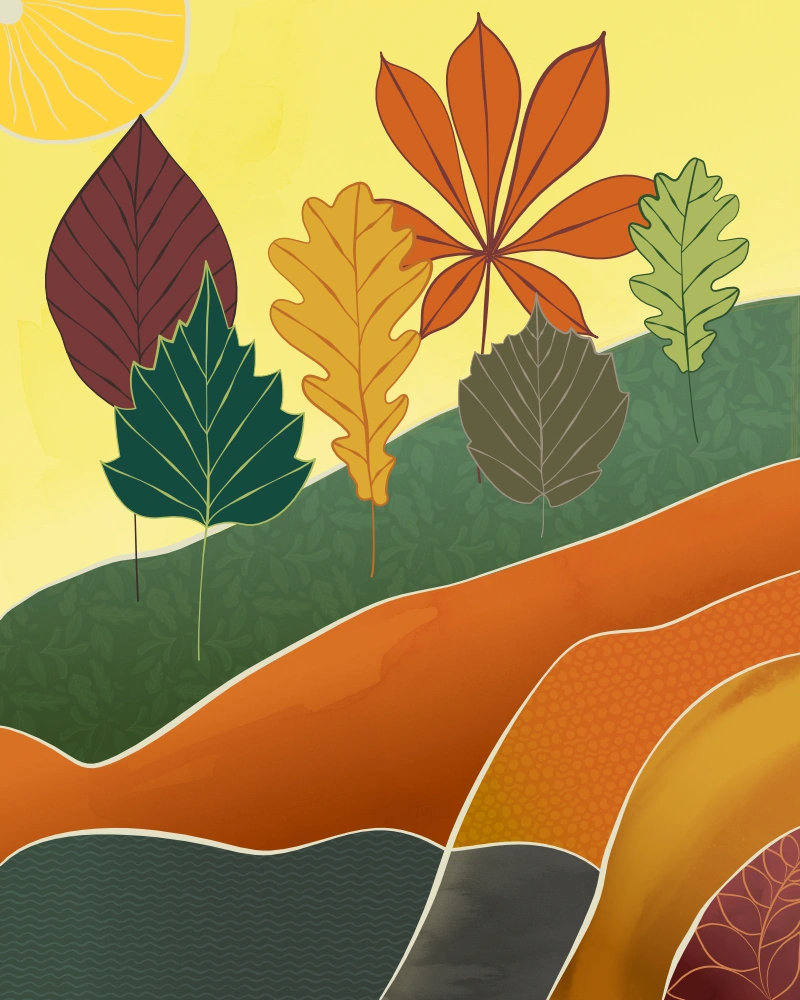 Abstract autumn landscape with stylized trees 1