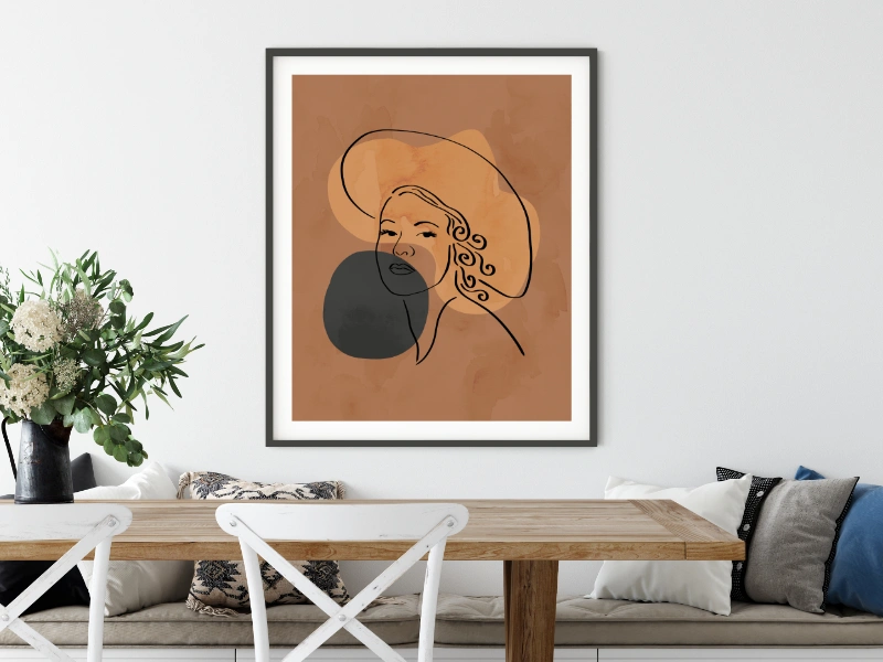 Minimalist illustration of a female face with two organic shapes 7