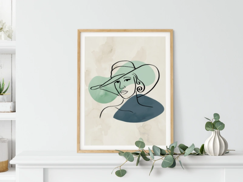 Minimalist illustration of a female face with two organic shapes 8