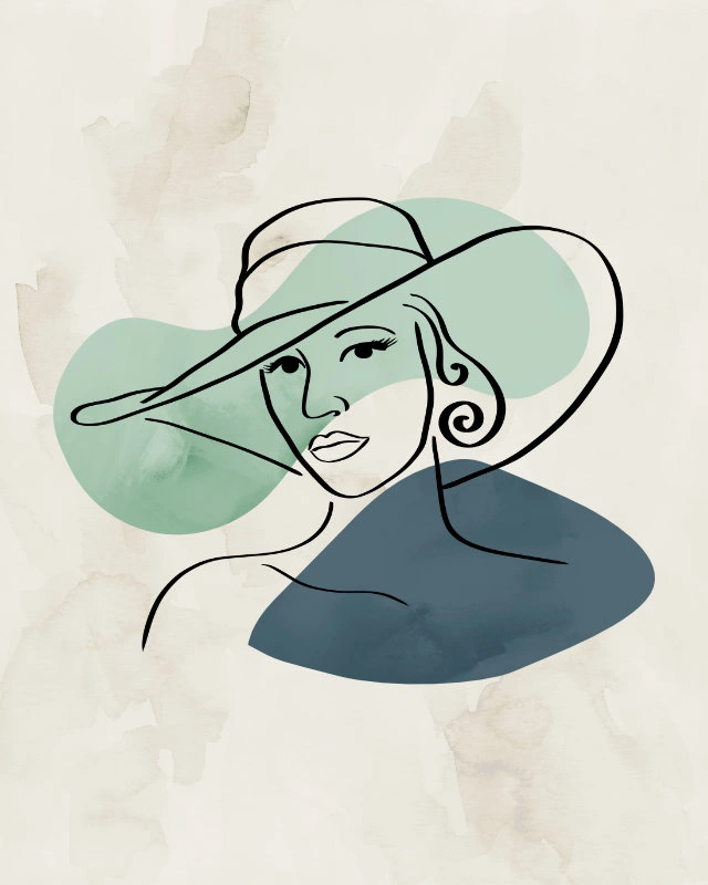 Minimalist illustration of a female face with two organic shapes 8