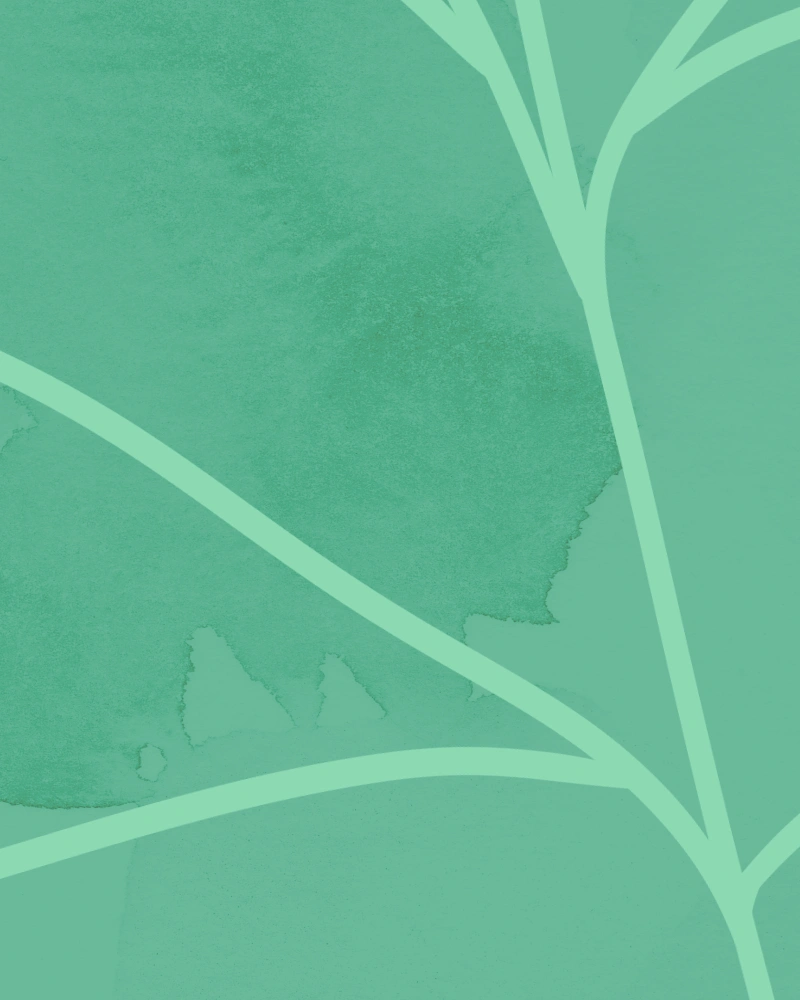 Detail of the minimalist floral composition in shades of teal