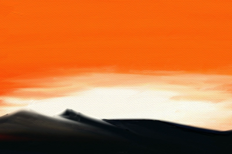 Digital acrylic painting of a sky in orange and blue detail 4
