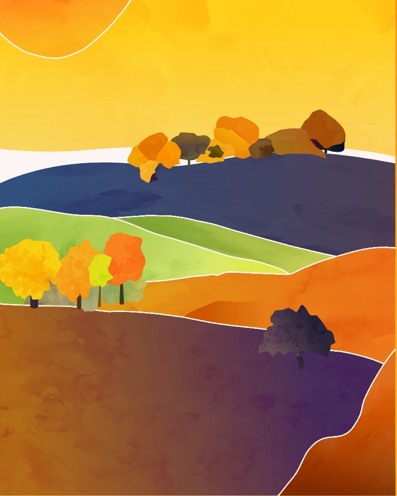 Abstract autumn landscape with fields and trees 2