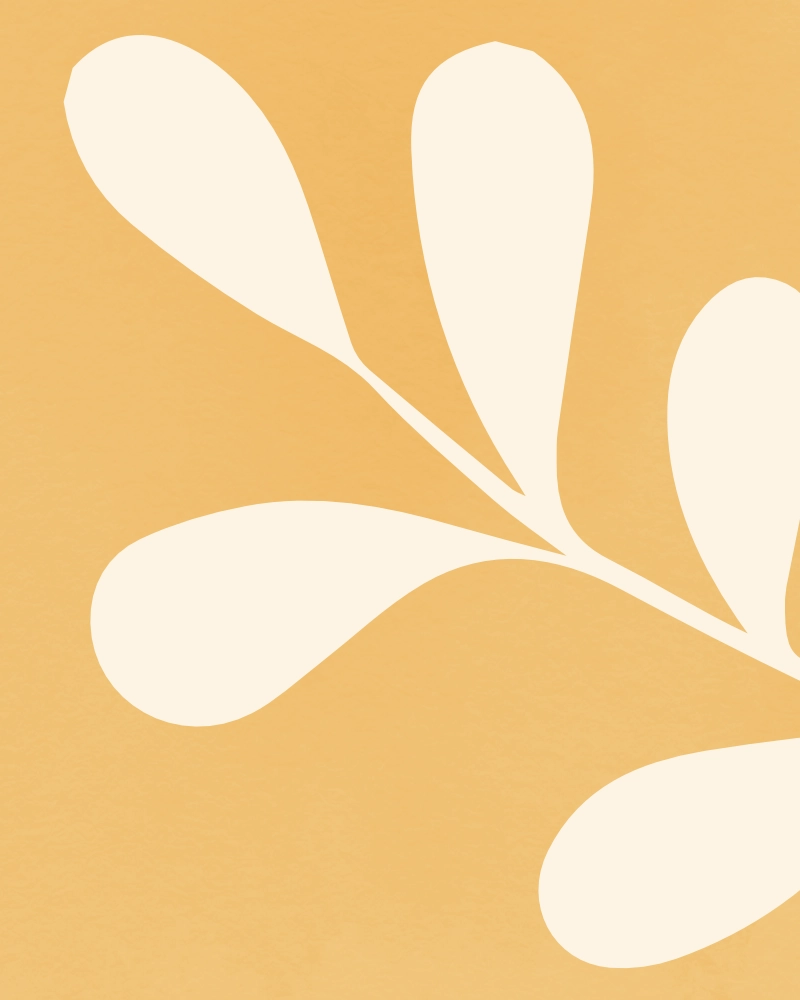 Minimalist still life of a flower and leaves in yellow and blue 2 Detail 4