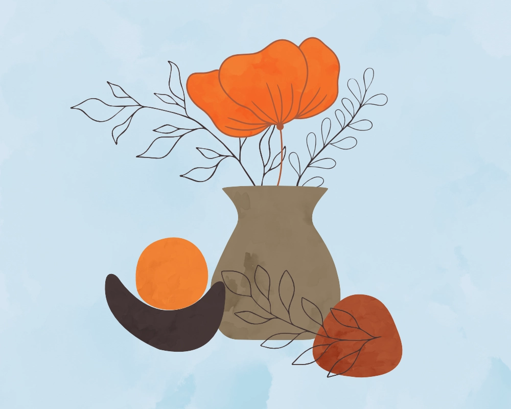 Minimalist still life of an orange flower in a vase 2