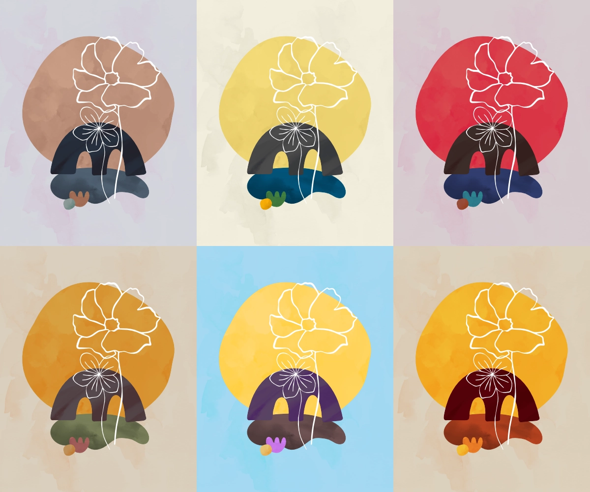 Color variations blog post - six illustrations in different color schemes