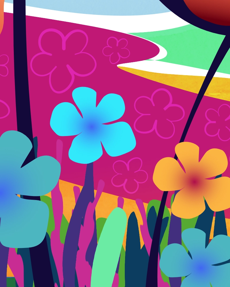 Funky abstract summer landscape with flowers in the sun 1 detail 8
