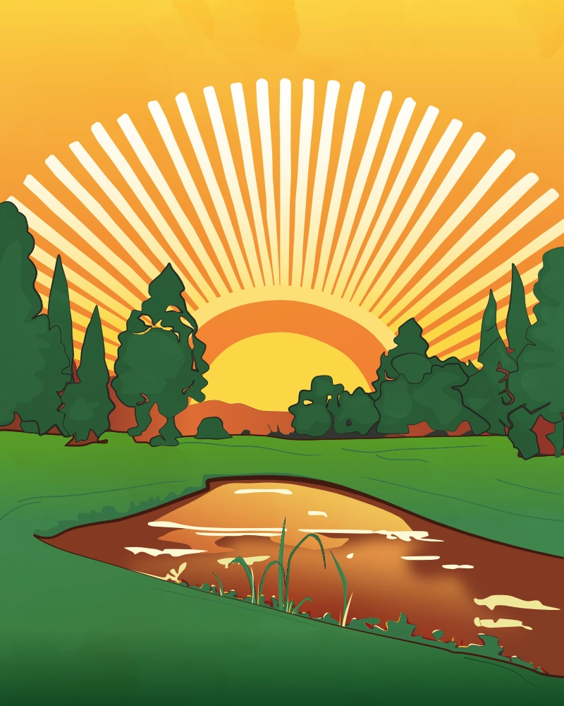 Sunset reflection abstract retro style landscape 1