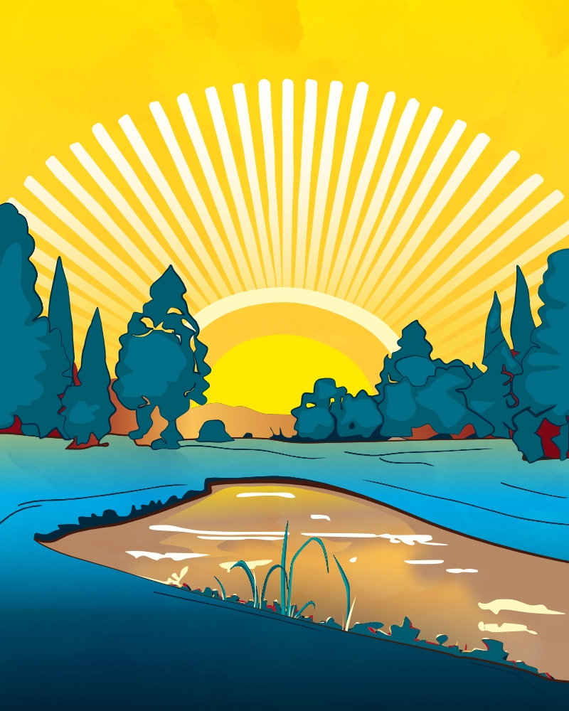 Sunset reflection abstract retro style landscape 3