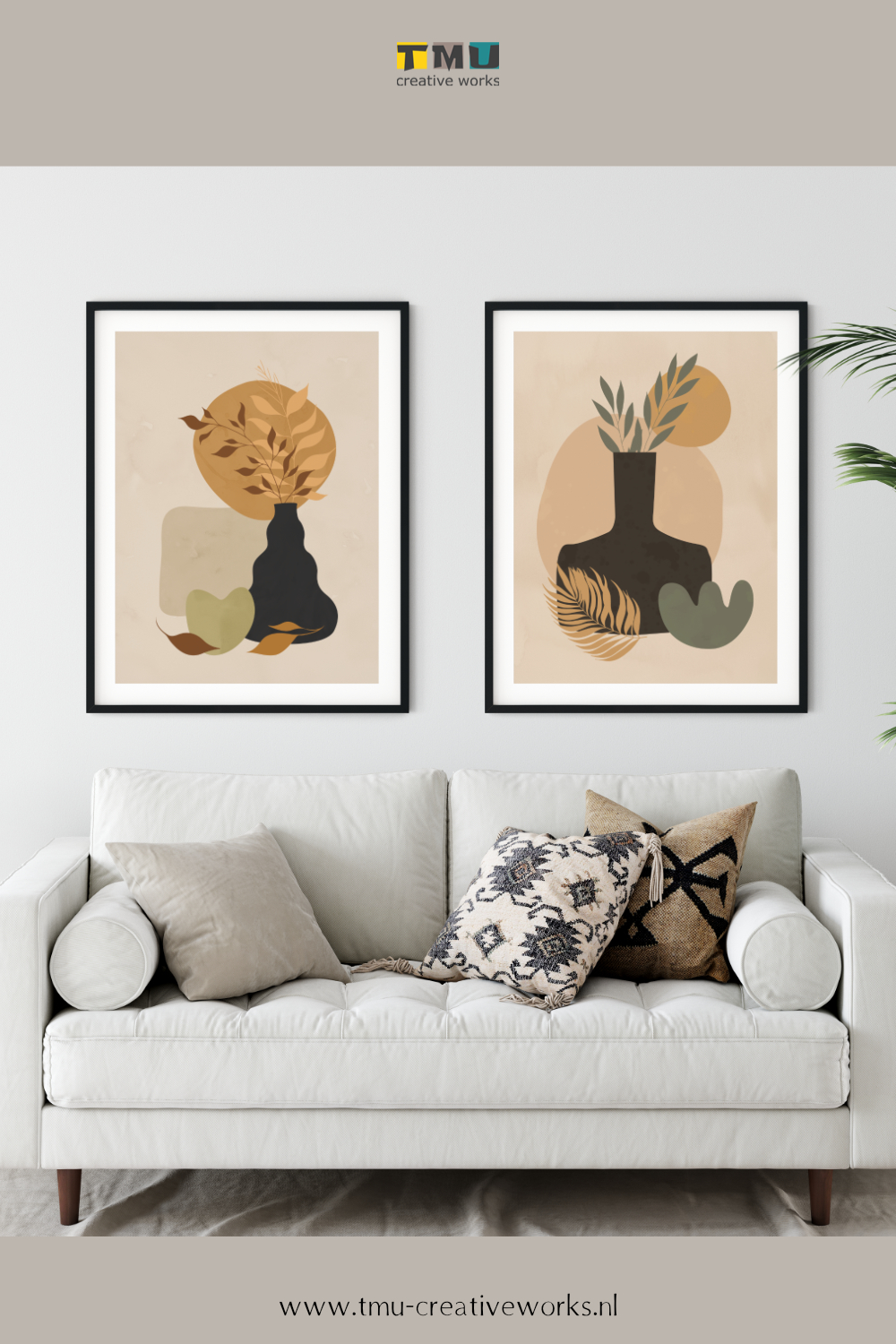 abstract and minimalist art in warm living room colors - mockup 1