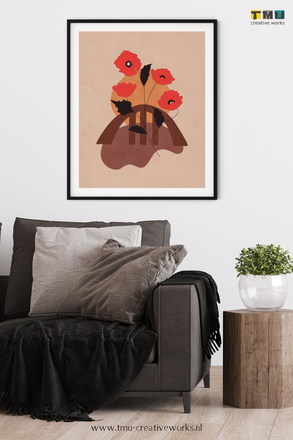 abstract and minimalist art in warm living room colors - mockup 6