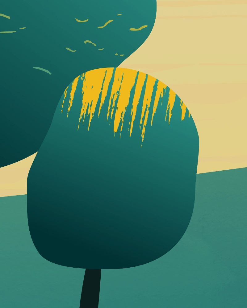 Trees in the sun minimalist landscape in teal and gold 8 detail 8