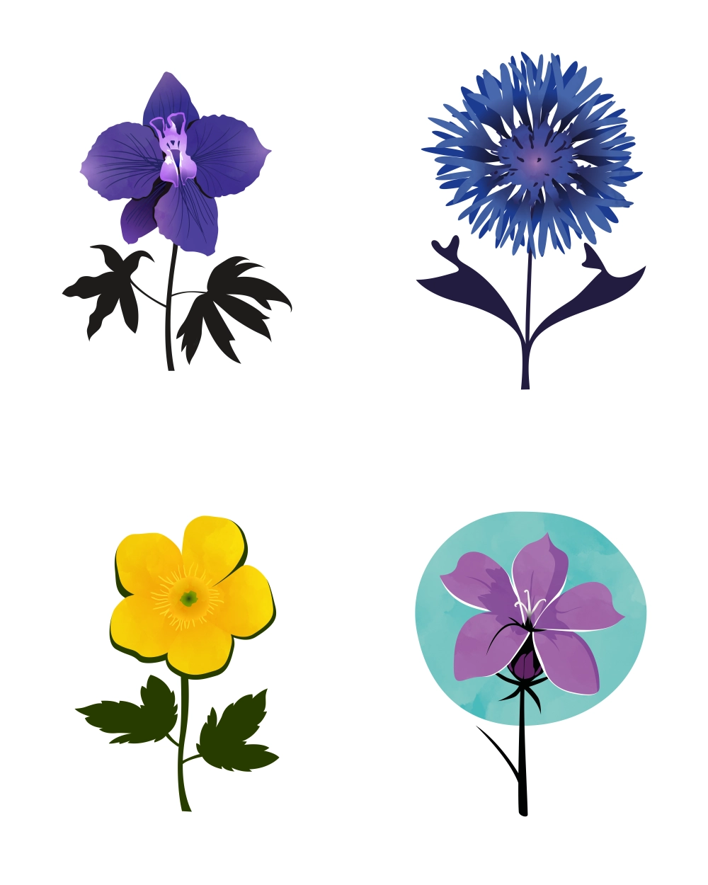 Week 38-2023: Four minimalist-abstract flowers
