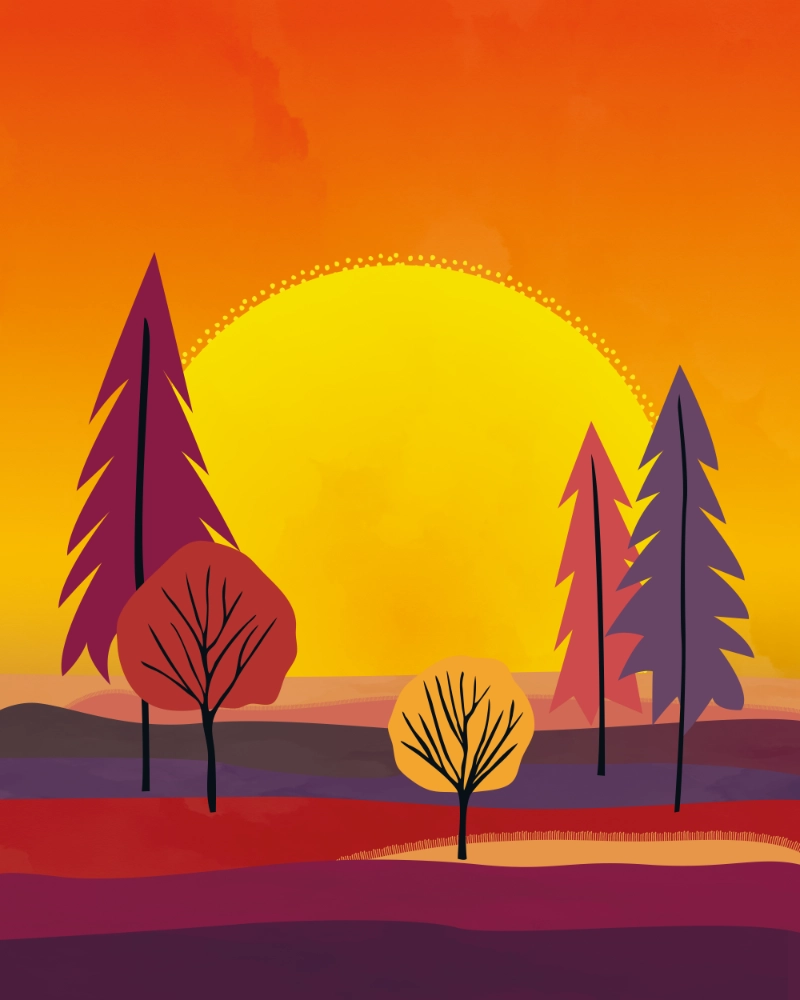Abstract-minimalist summer landscape featuring five trees 1