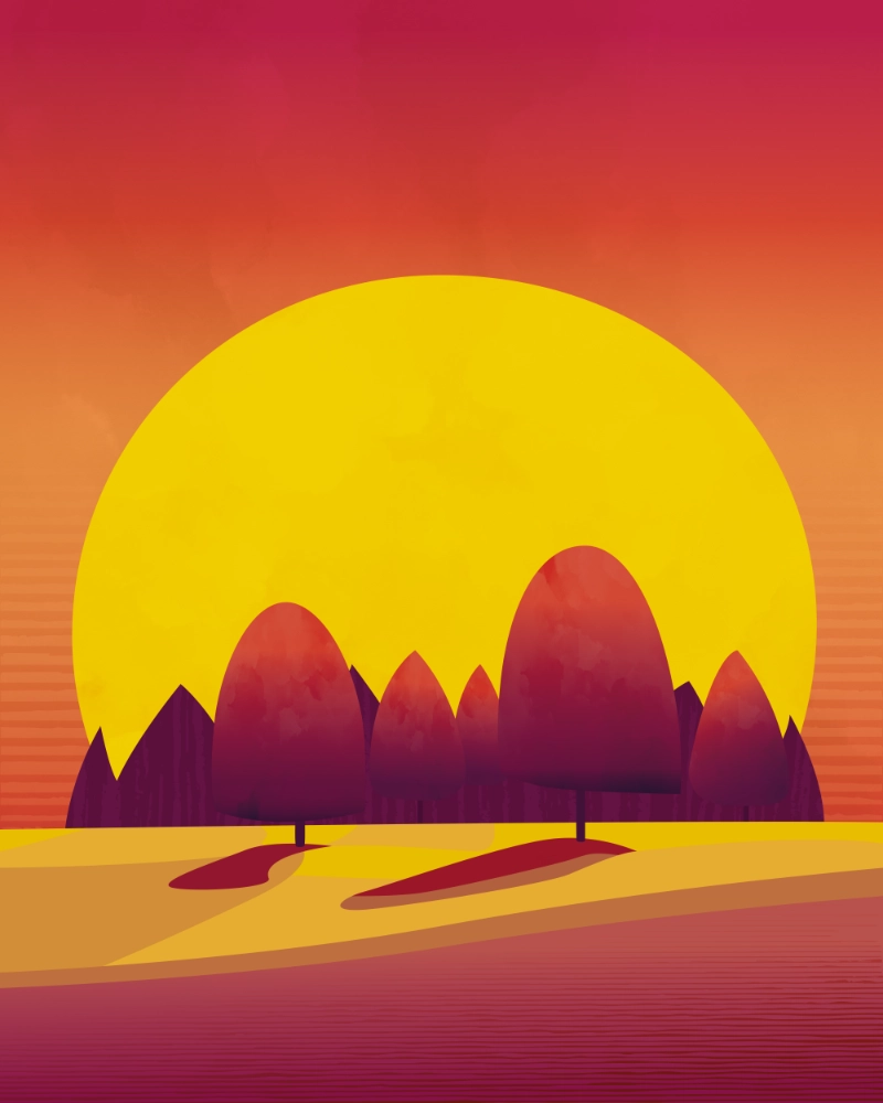 Minimalist summer landscape featuring trees in the sun 1