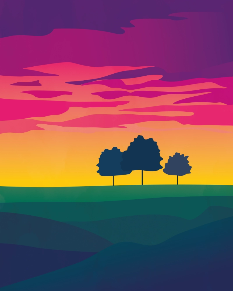 Three trees at a colorful sunset 1