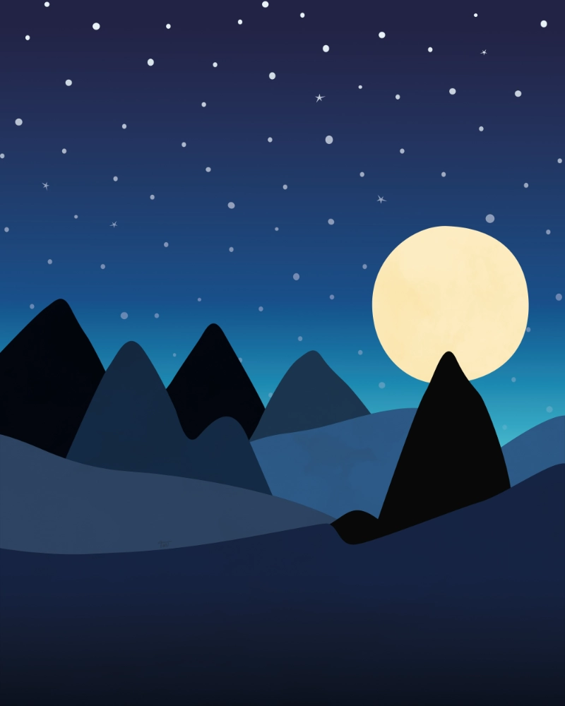 Full moon and stars minimalist landscape 1