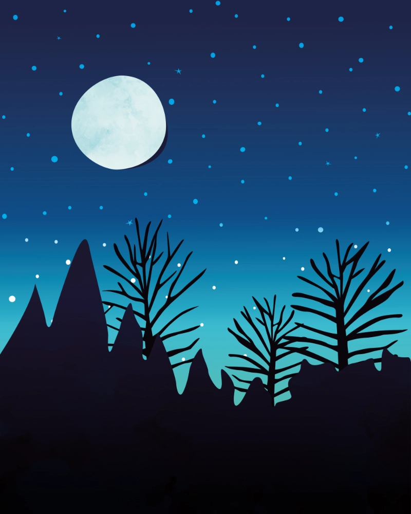 Three trees and full moon minimalist landscape 1
