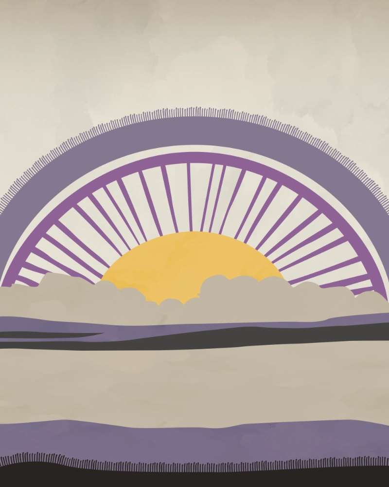 Abstract landscape with a retro-style sunrise 1