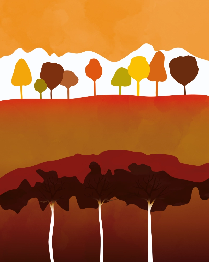 Trees in autumn minimalist landscape illustration