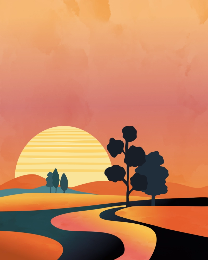 Minimalist-abstract landscape at sunset with retro-vibes 2